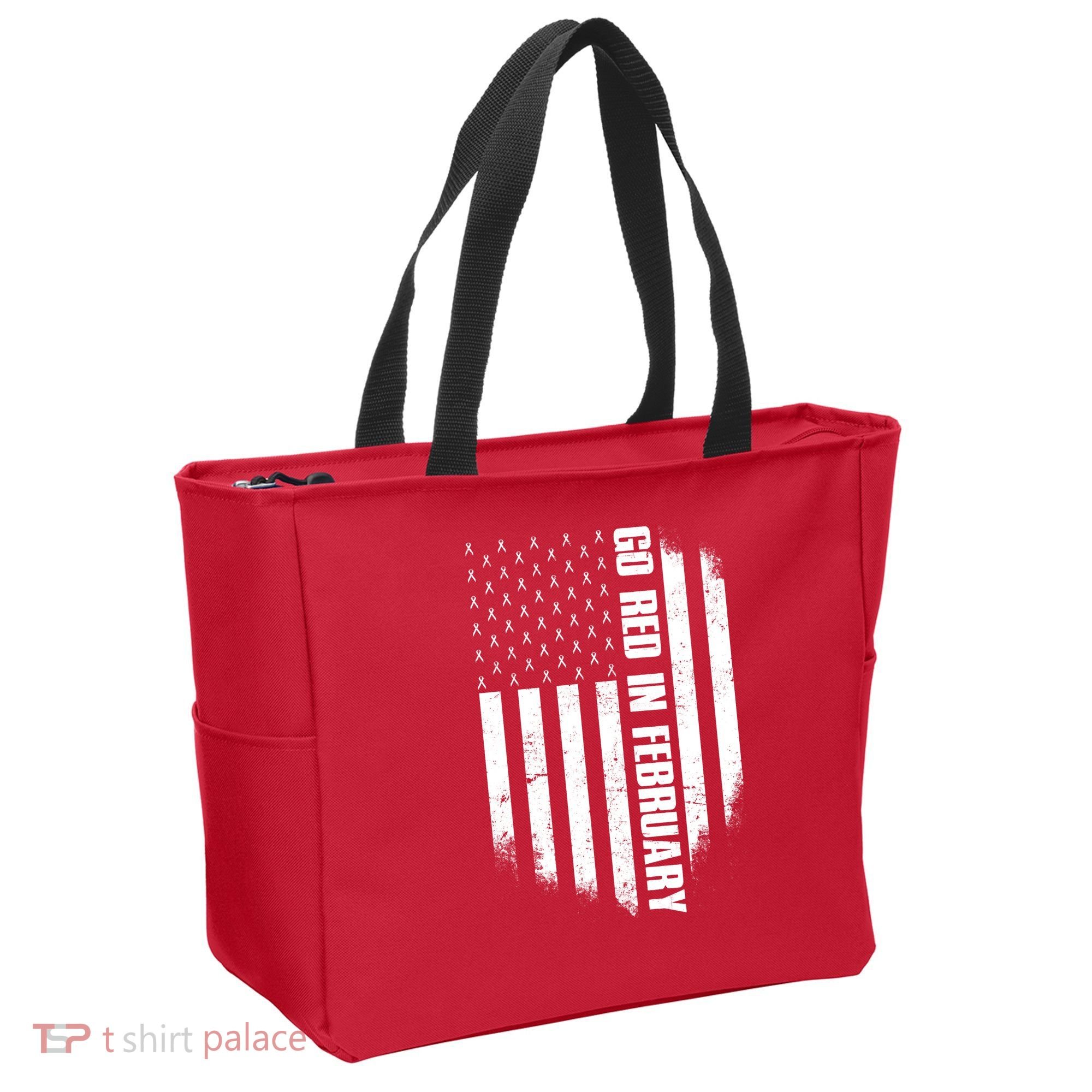 Go Red In February Heart Disease Awareness Flag Tote Bag