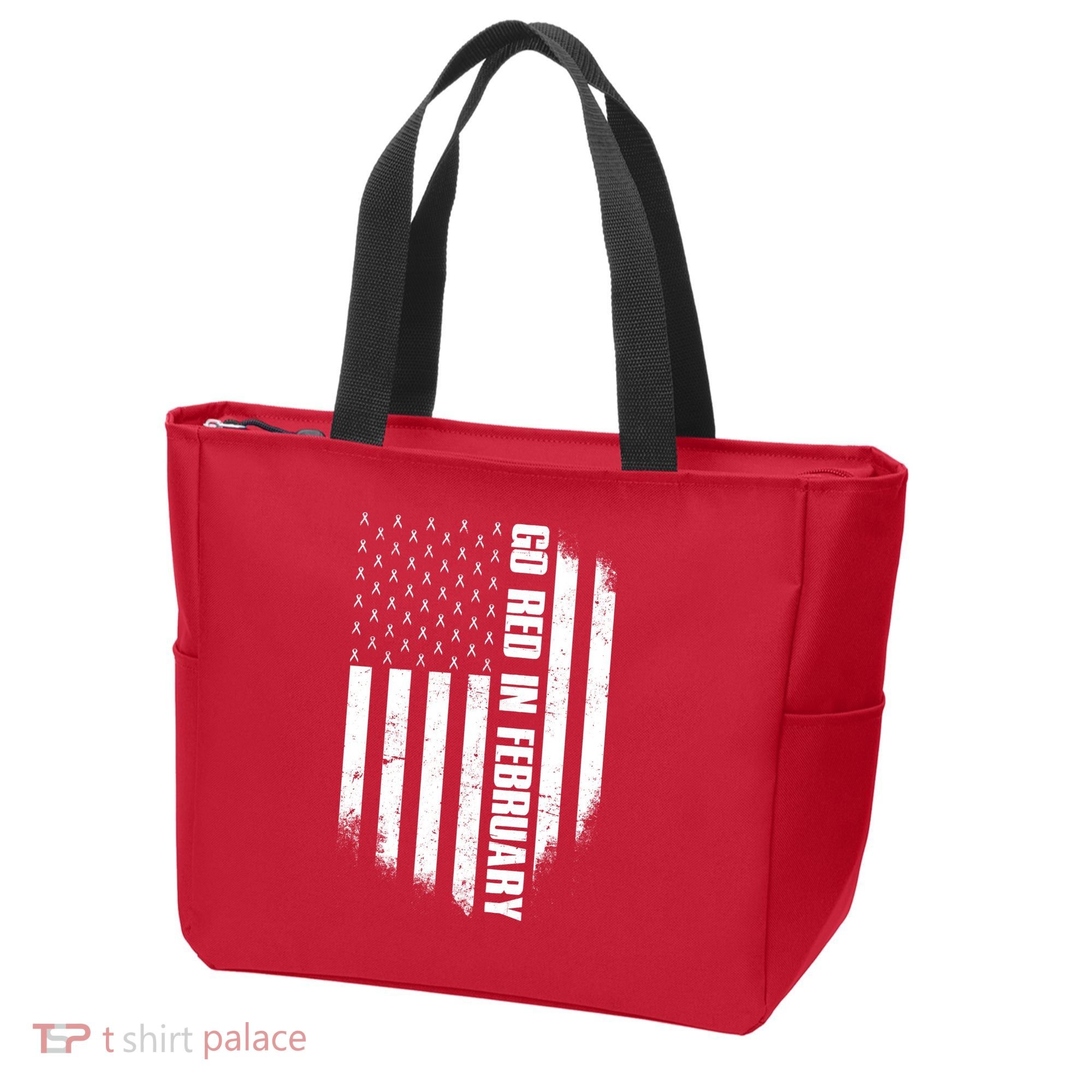 Go Red In February Heart Disease Awareness Flag Tote Bag