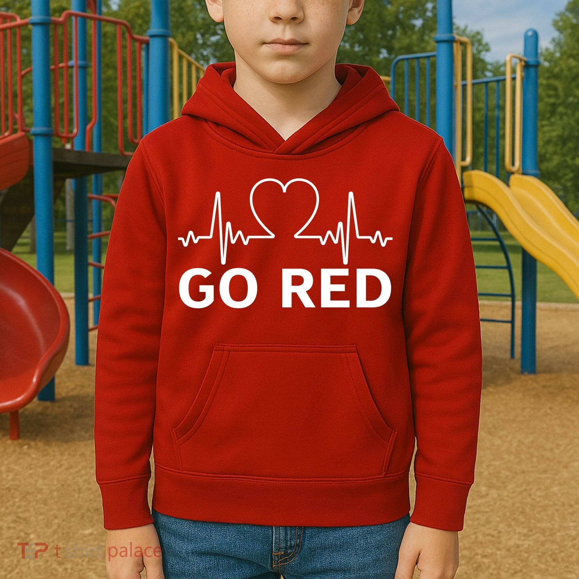 Go Red Pulse Heart Disease Awareness Kids Hoodie