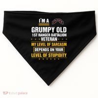 Grumpy Old 1st Ranger Battalion Veteran Soldier Funny Xmas USA-Made Doggie Bandana thumb 0