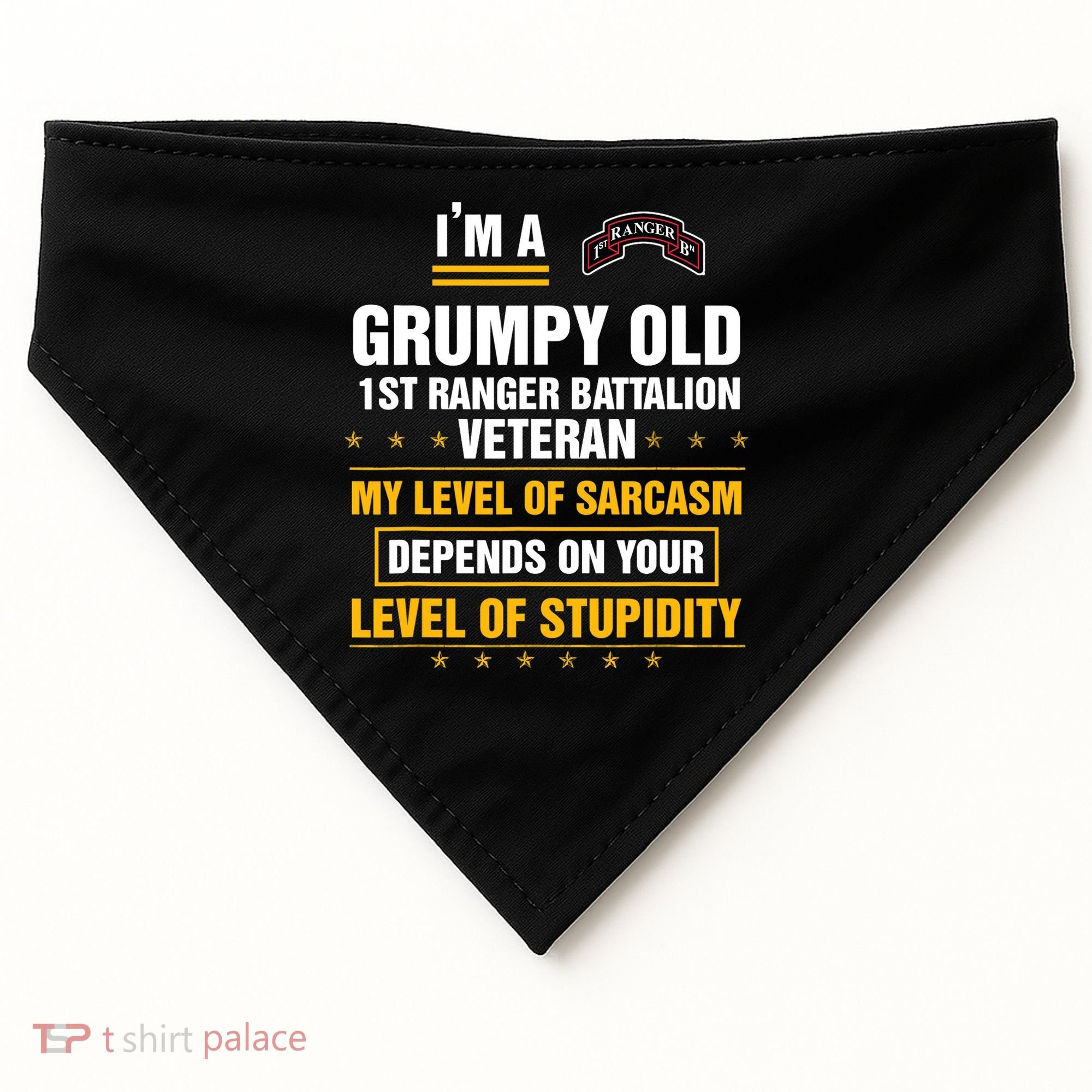 Grumpy Old 1st Ranger Battalion Veteran Soldier Funny Xmas USA-Made Doggie Bandana