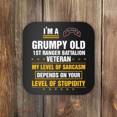 Grumpy Old 1st Ranger Battalion Veteran Soldier Funny Xmas Coaster