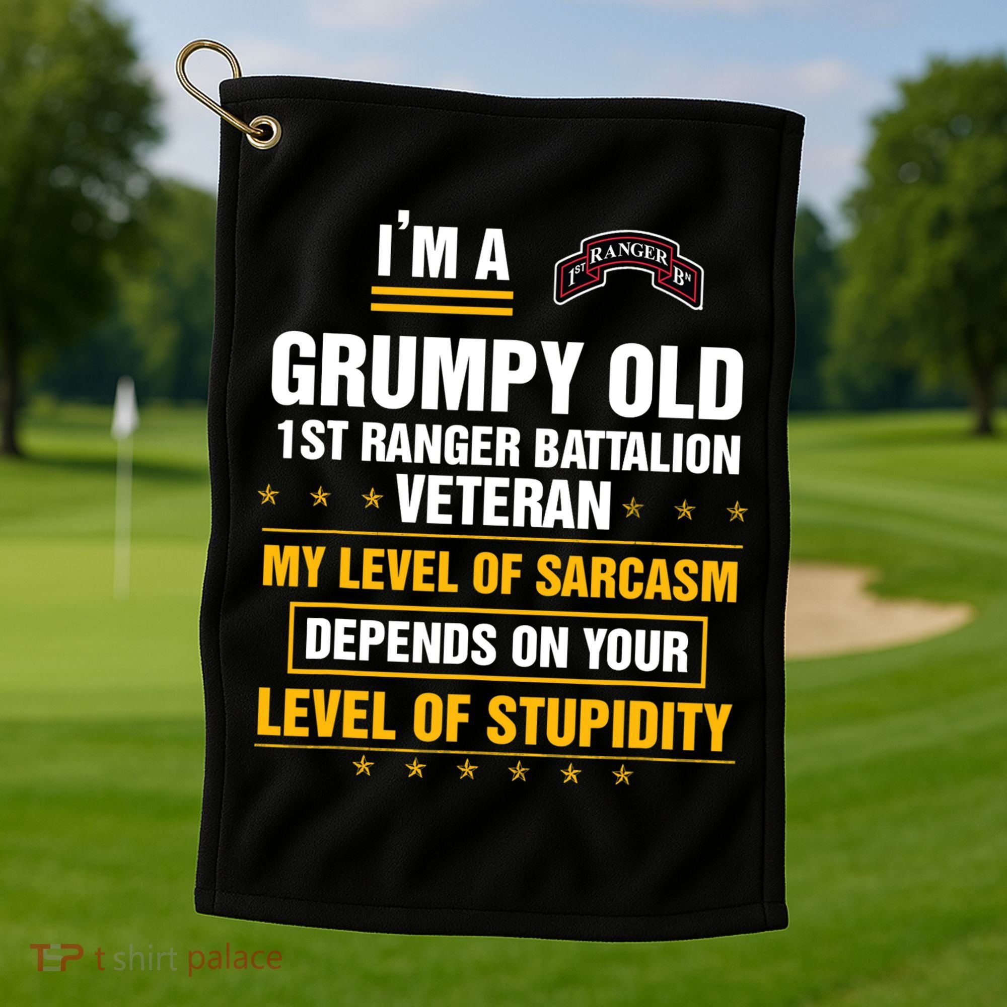 Grumpy Old 1st Ranger Battalion Veteran Soldier Funny Xmas Golf Towel