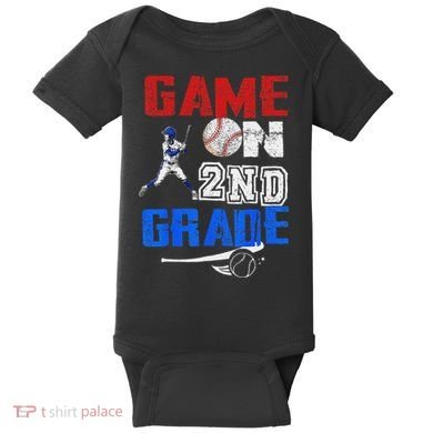 Game On 2nd Grade With Baseball Player First Day Of School Baby Bodysuit