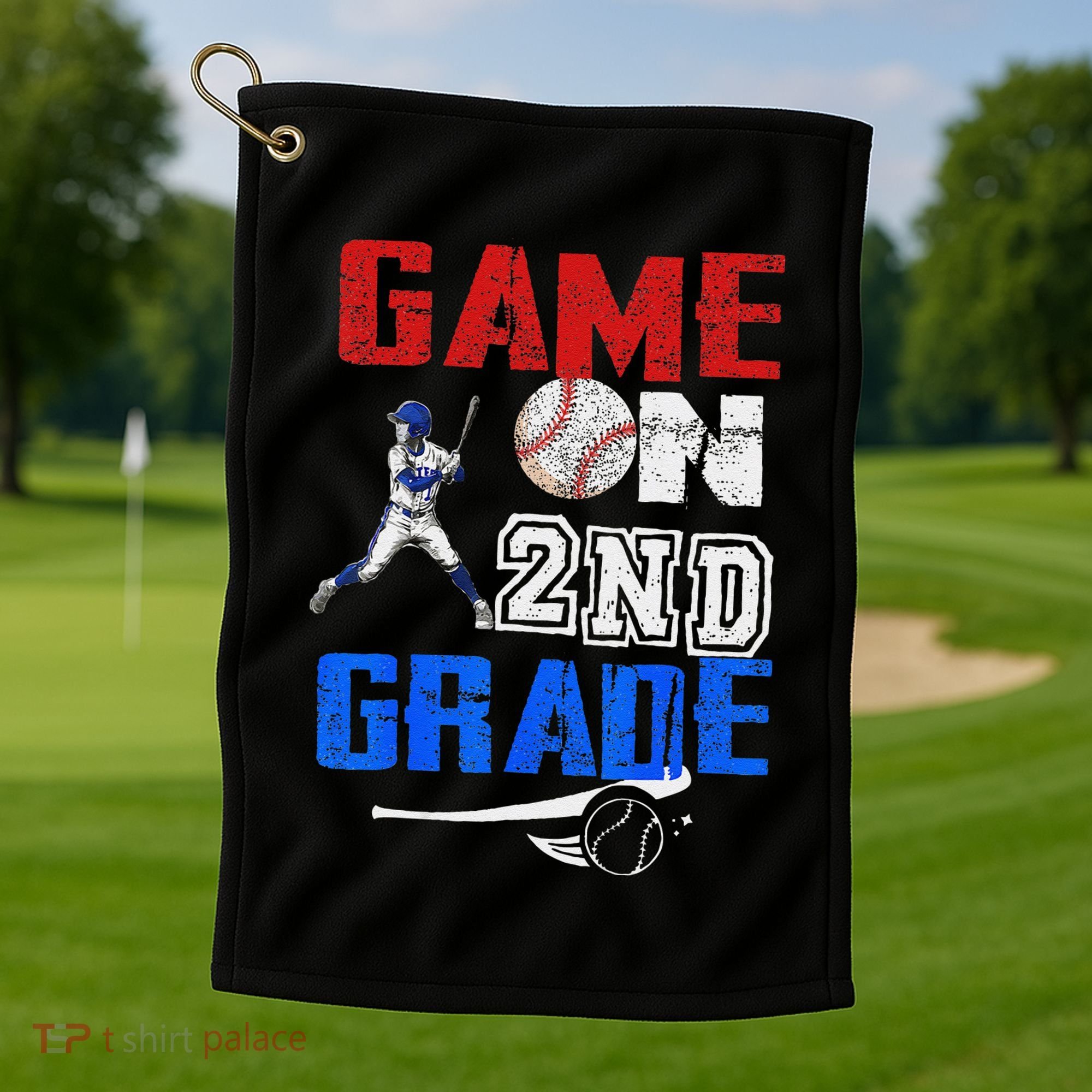 Game On 2nd Grade With Baseball Player First Day Of School Golf Towel