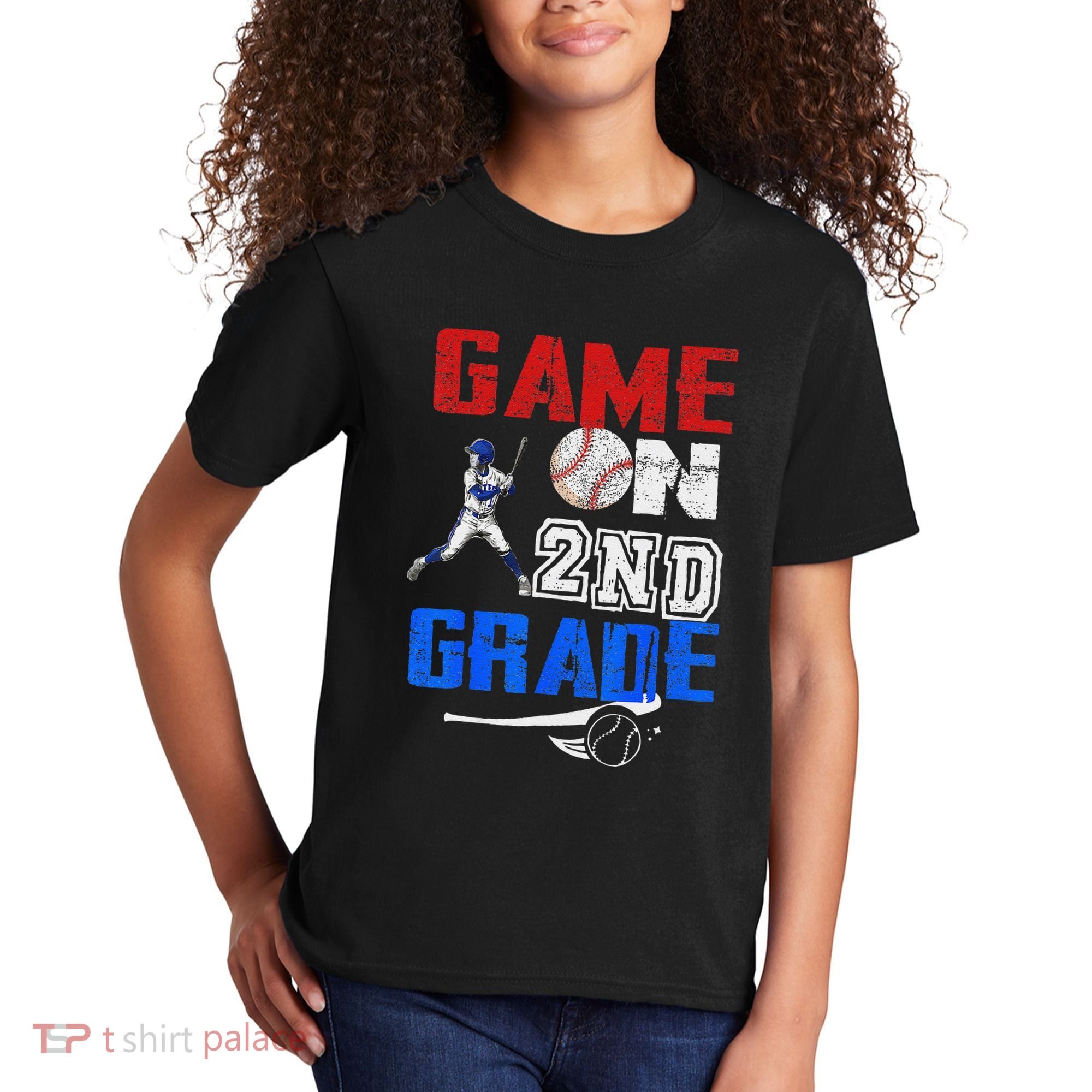 Game On 2nd Grade With Baseball Player First Day Of School Kids T-Shirt