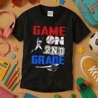 Game On 2nd Grade With Baseball Player First Day Of School Kids T-Shirt thumb 3