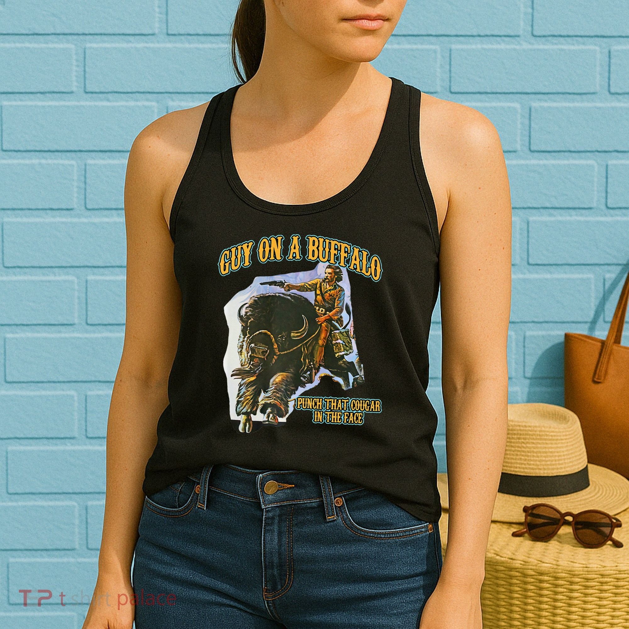 Guy On A Buffalo Punch That Cougar In The Face Women's Tank Top