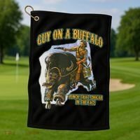 Guy On A Buffalo Punch That Cougar In The Face Golf Towel thumb 1