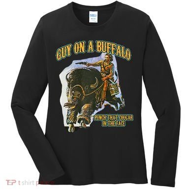Guy On A Buffalo Punch That Cougar In The Face Women's Long Sleeve Shirt