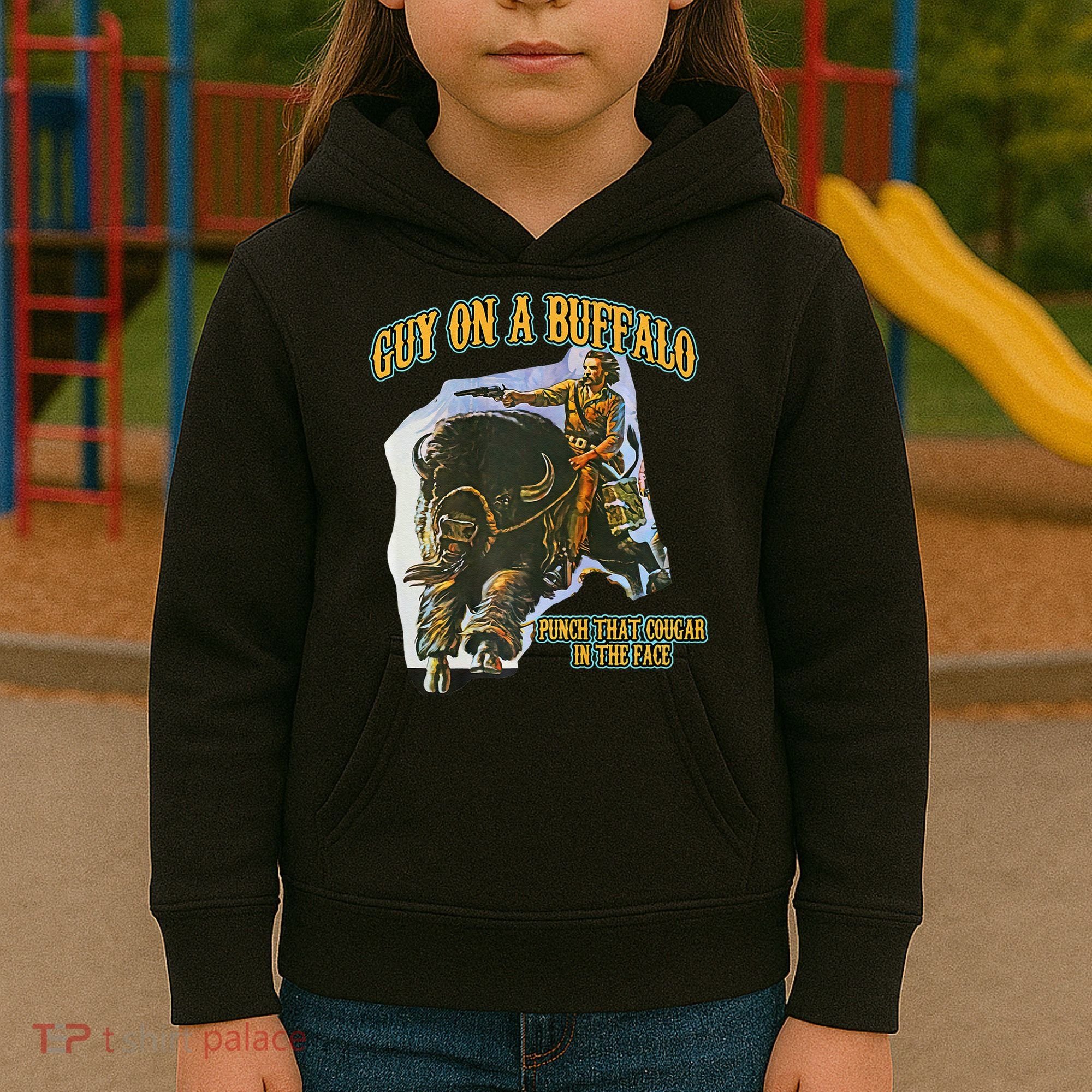 Guy On A Buffalo Punch That Cougar In The Face Kids Hoodie