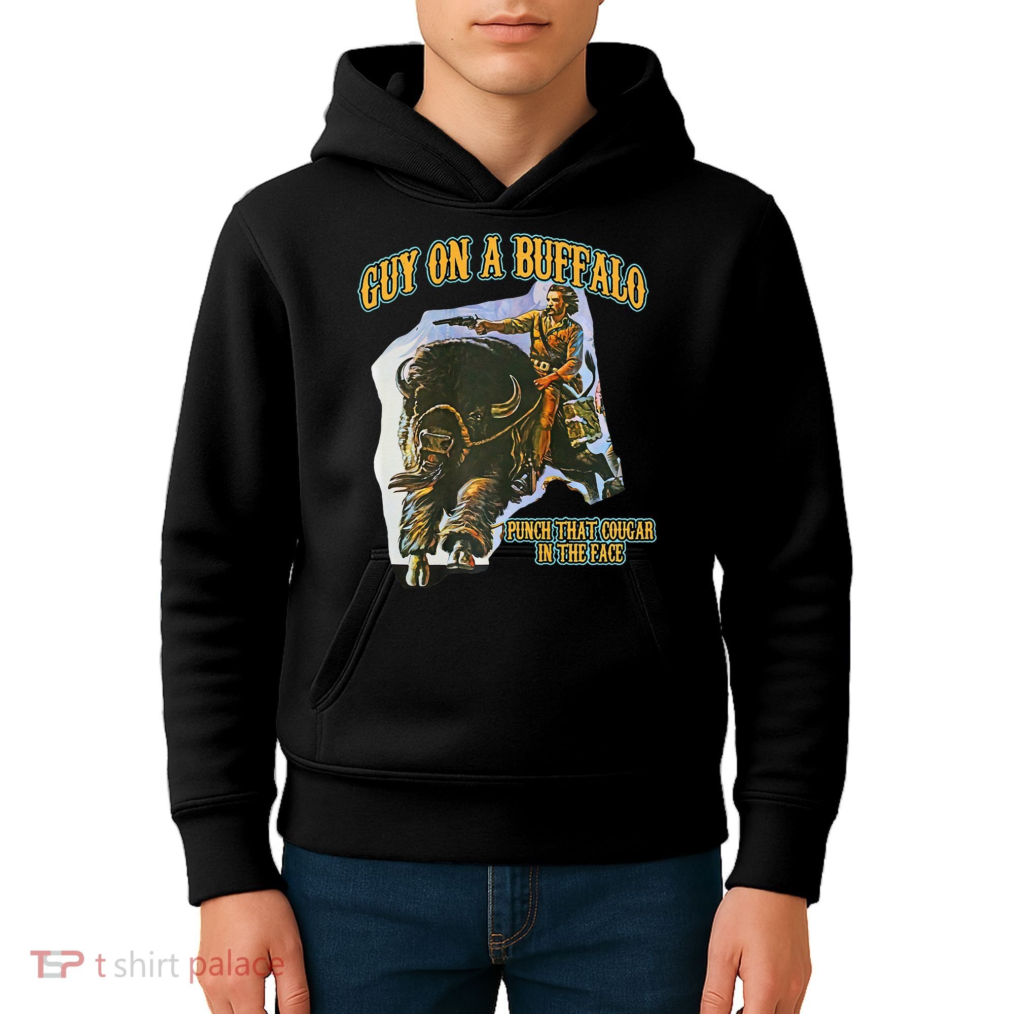 Guy On A Buffalo Punch That Cougar In The Face Kids Hoodie