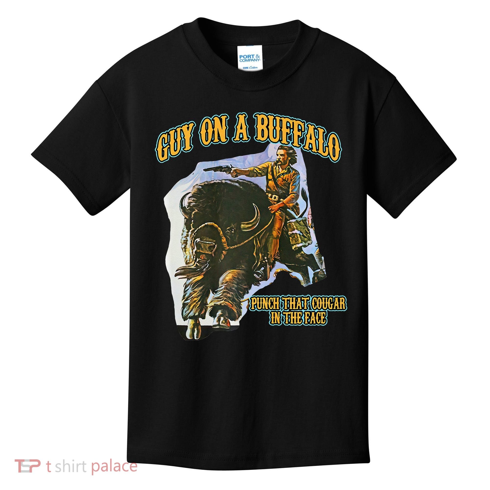 Guy On A Buffalo Punch That Cougar In The Face Kids T-Shirt