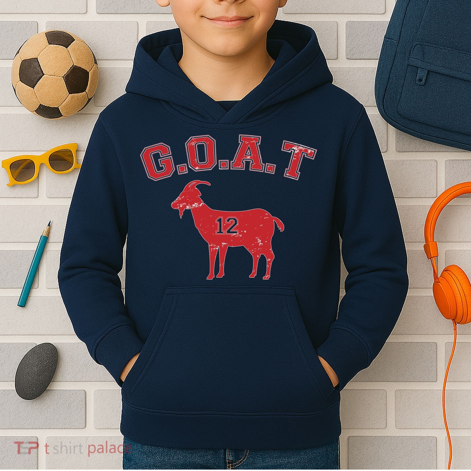 Goat 12 New England Football Fan Kids Hoodie