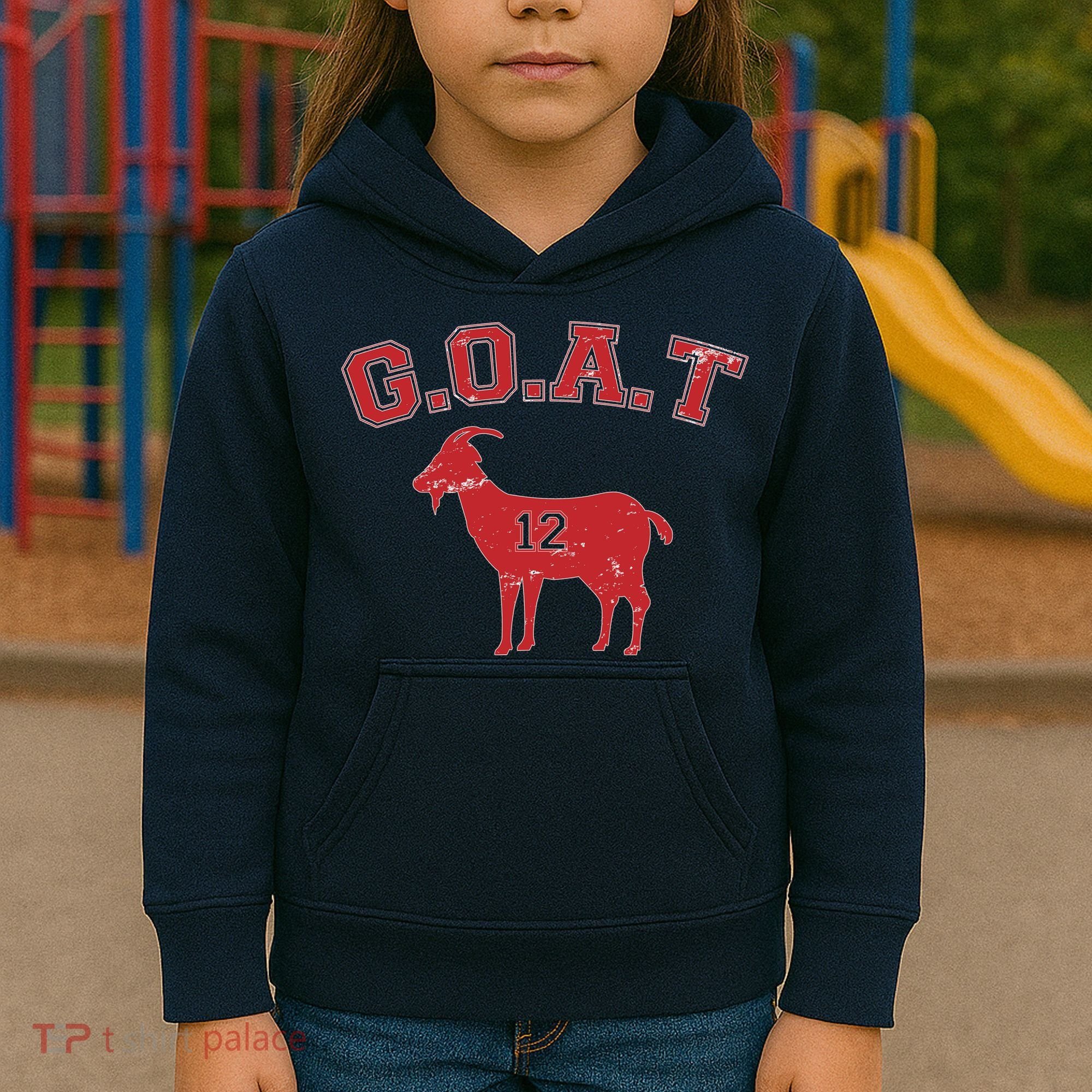 Goat 12 New England Football Fan Kids Hoodie