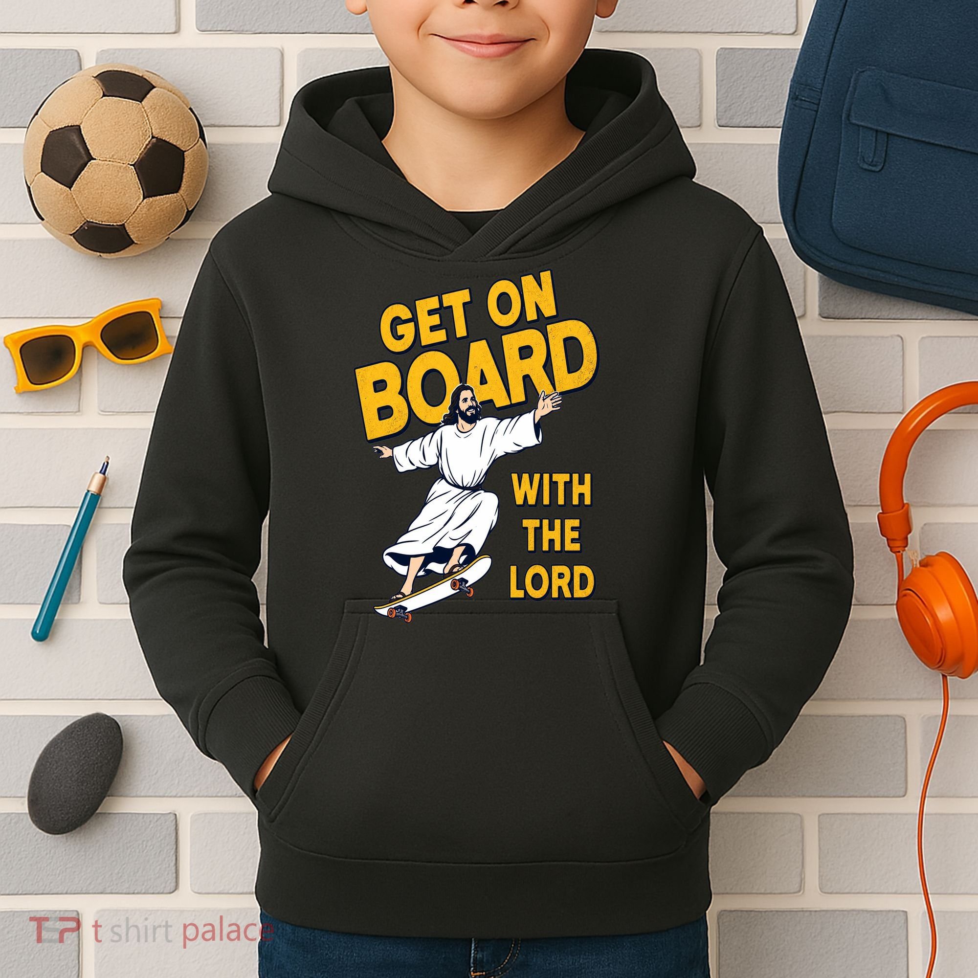 Get On Board With The Lord Skateboarding Kids Hoodie