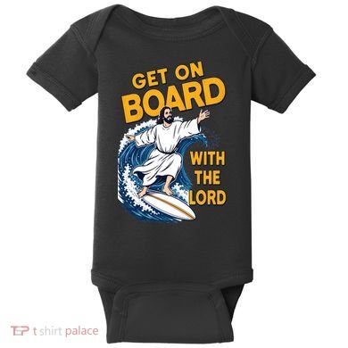 Get On Board With The Lord Surfing Baby Bodysuit