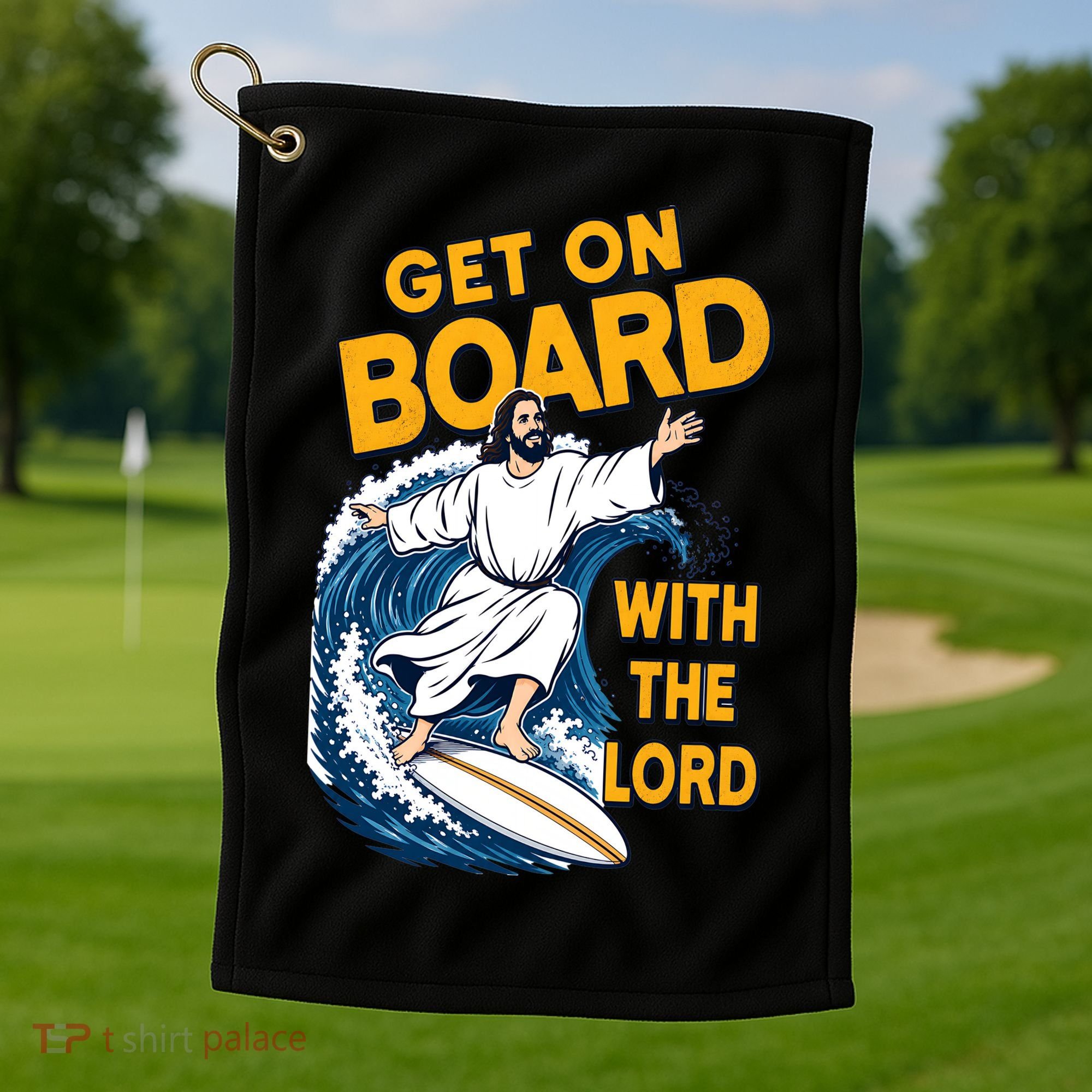 Get On Board With The Lord Surfing Golf Towel