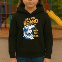 Get On Board With The Lord Surfing Kids Hoodie thumb 3