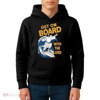 Get On Board With The Lord Surfing Kids Hoodie thumb 4