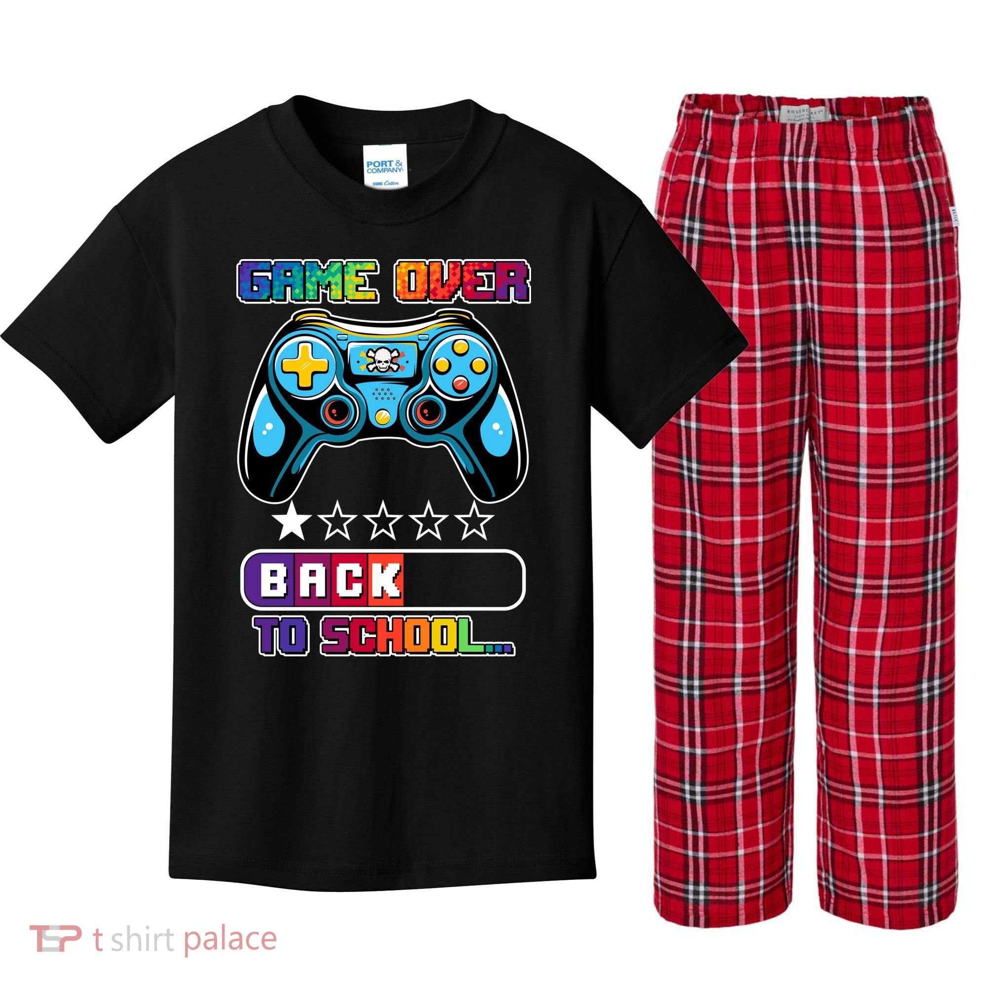Game Over Back To School Gamer Kids Plaid Pajama Set