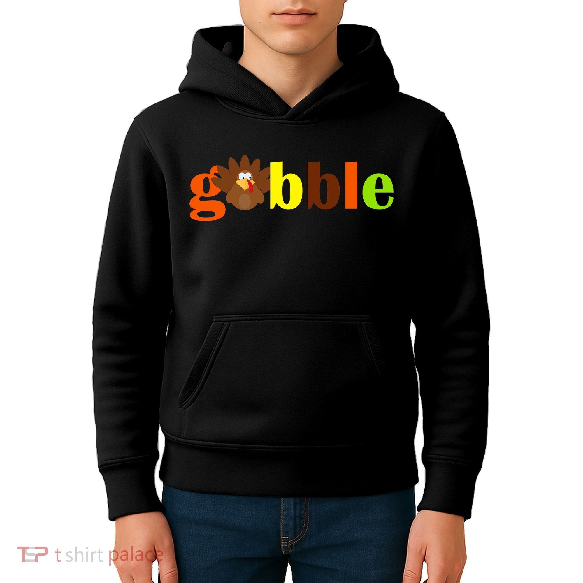 Gobble Cute Turkey Thanksgiving Kids Hoodie