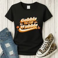 Gobble Til You Wobble Funny Thanksgiving Women's T-Shirt thumb 3