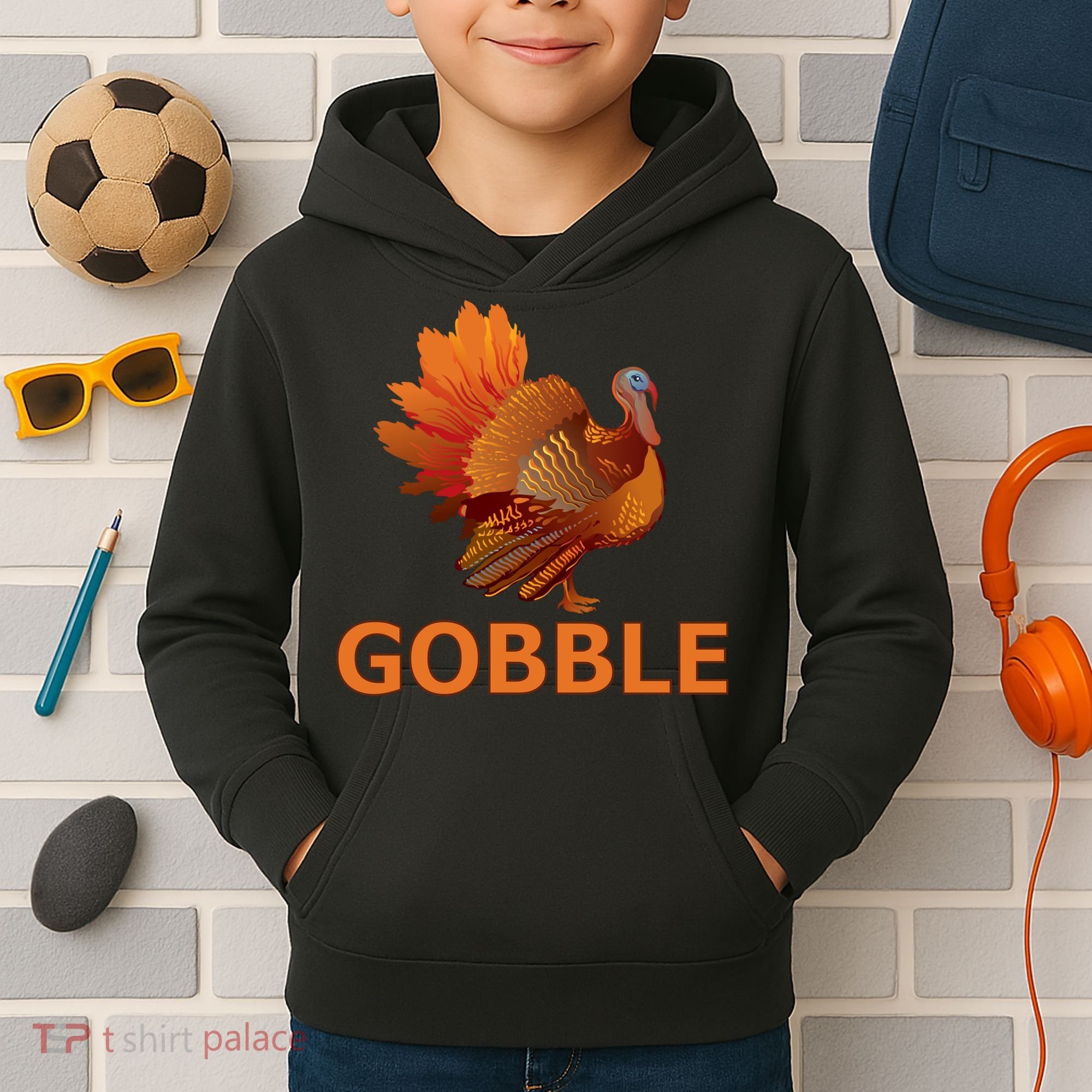 Gobble Turkey Thanksgiving Kids Hoodie