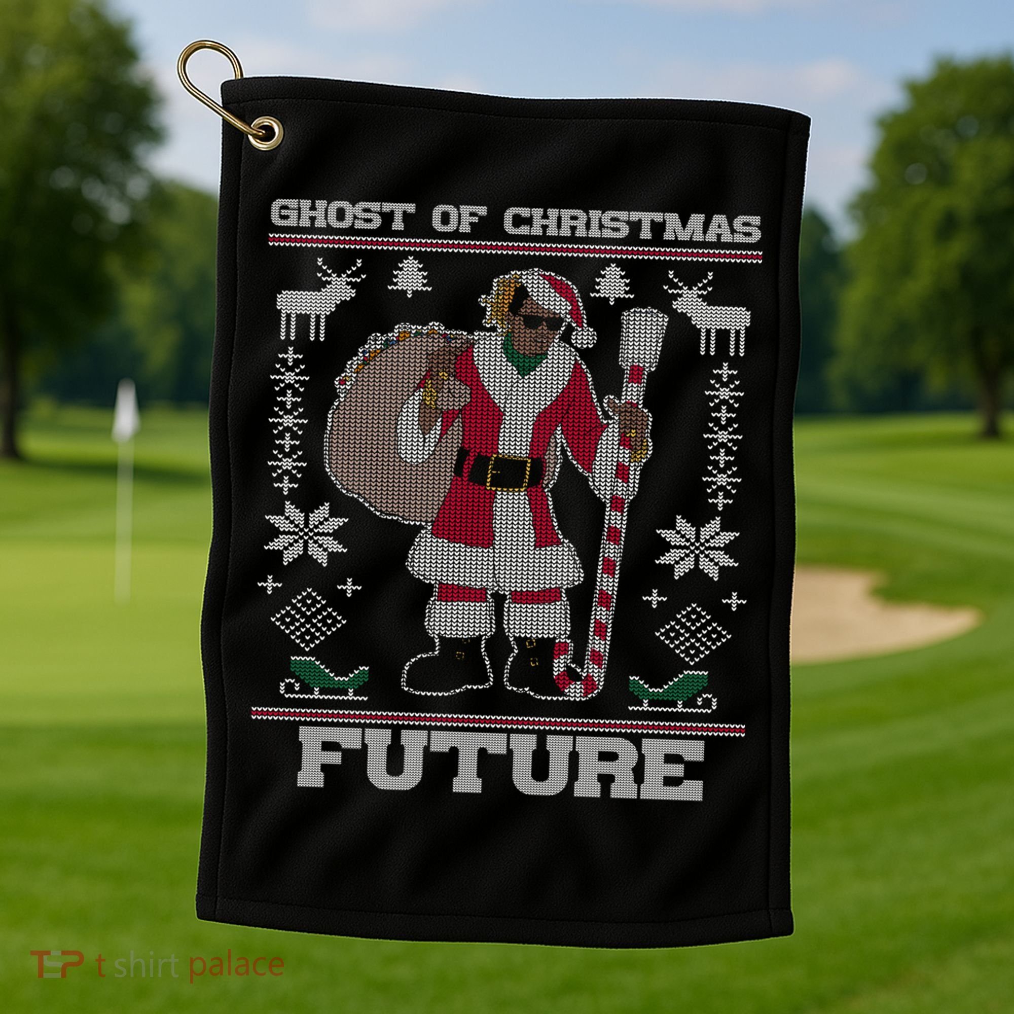 Ghost Of Christmas Future Ugly Christmas Sweater Rap Golf Towel