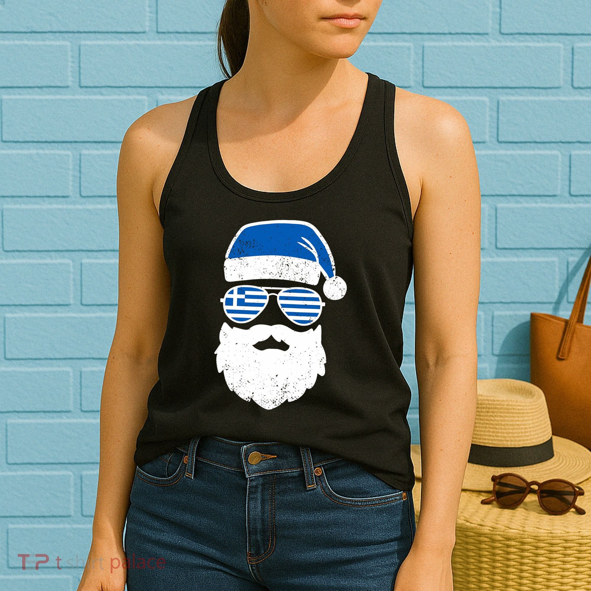 Greek Orthodox Christmas Santa Claus Greece Flag Greek Women's Tank Top