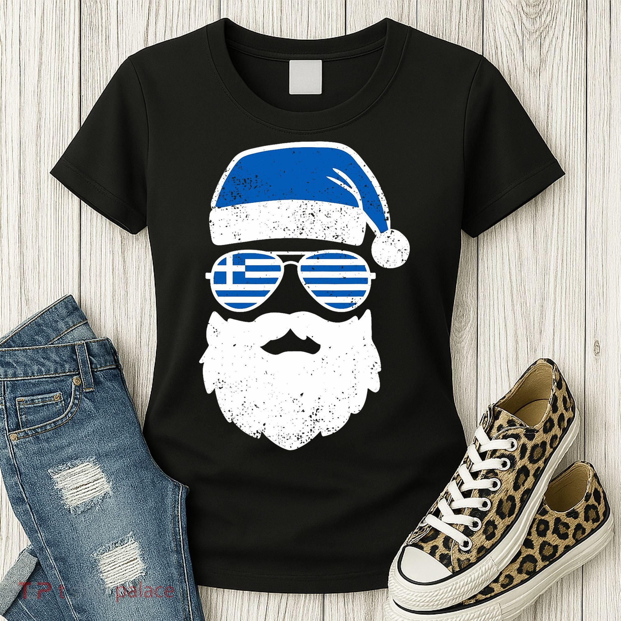 Greek Orthodox Christmas Santa Claus Greece Flag Greek Women's T-Shirt