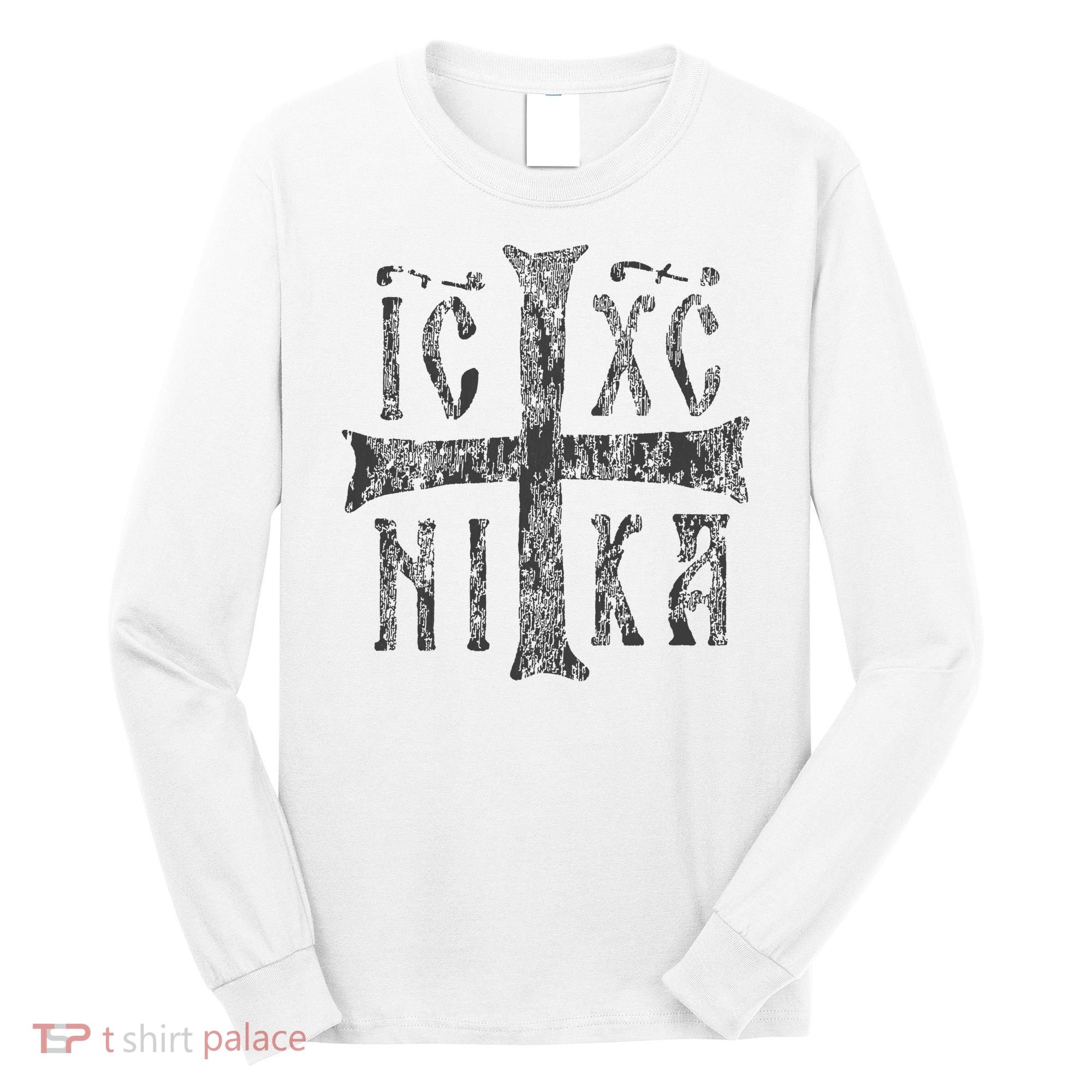 Greek Orthodox Cross Christogram Icxc Nika Jesus Christ Long Sleeve Shirt