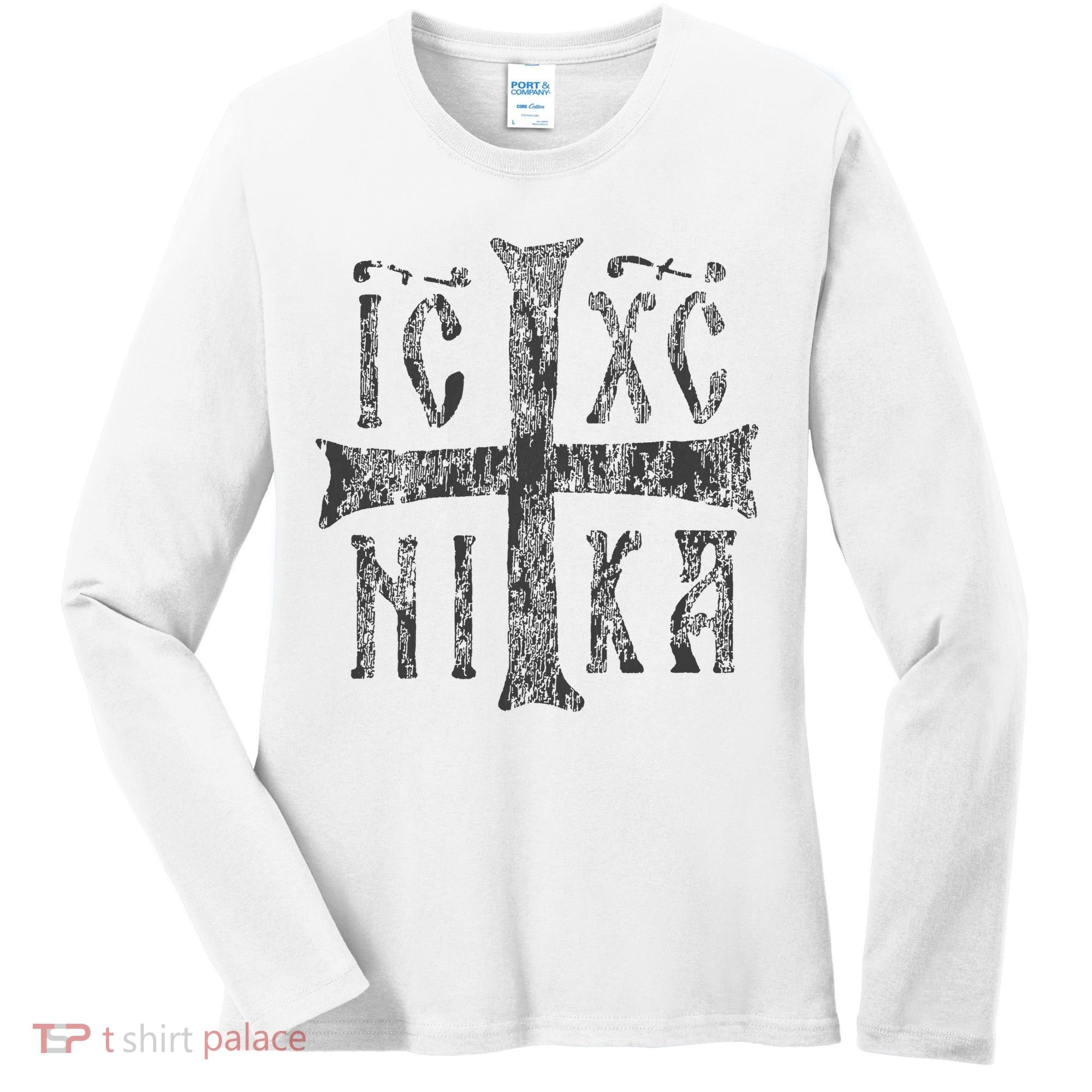 Greek Orthodox Cross Christogram Icxc Nika Jesus Christ Women's Long Sleeve Shirt