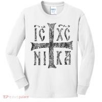 Greek Orthodox Cross Christogram Icxc Nika Jesus Christ Kids Long Sleeve Shirt thumb 0