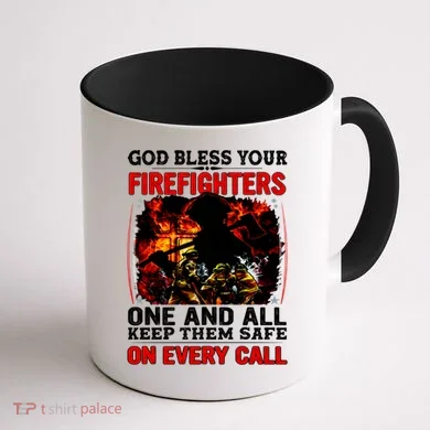 God Bless Firefighters Coffee Mug back