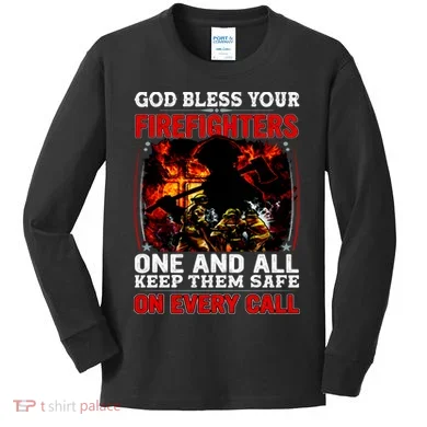 God Bless Firefighters Kids Long Sleeve Shirt
