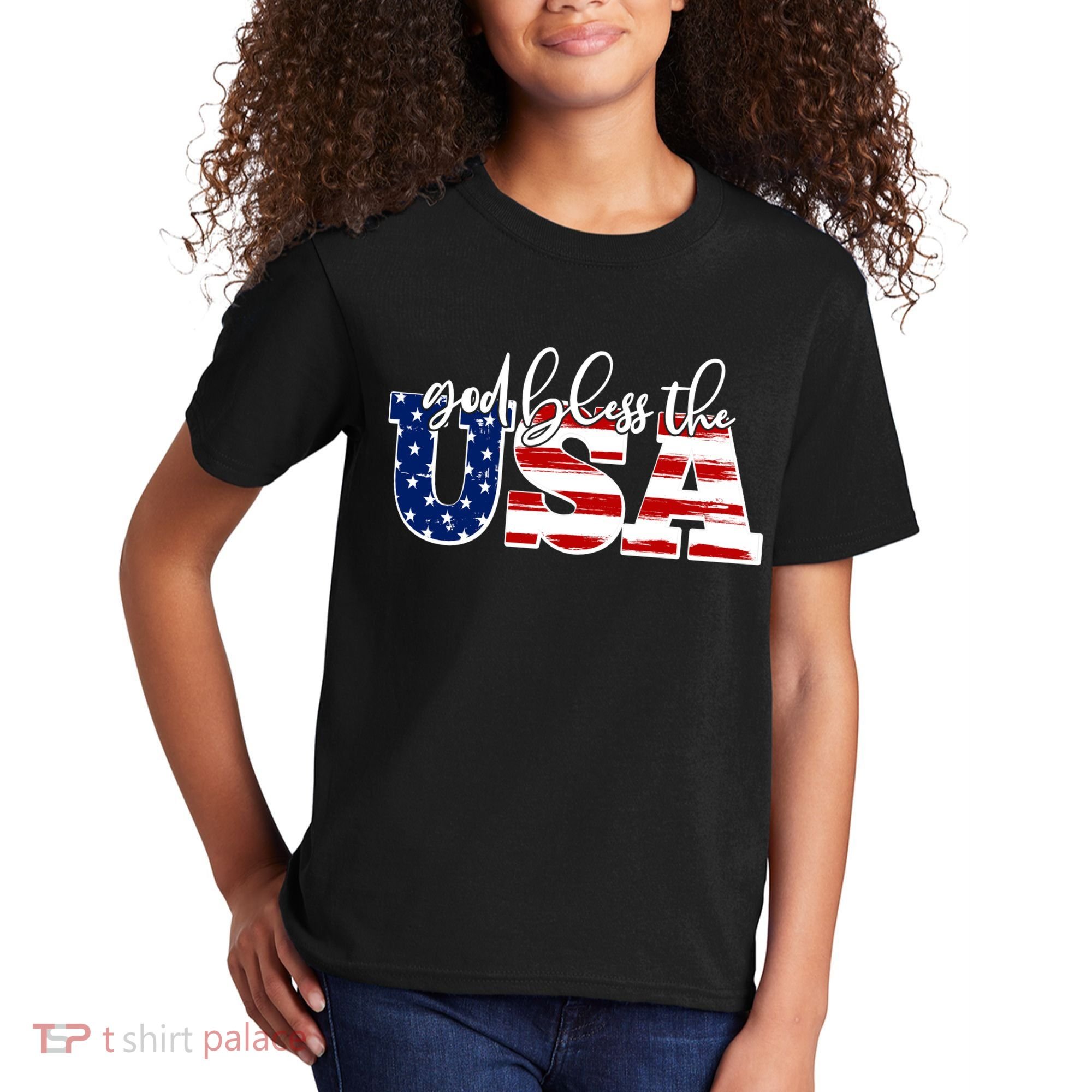 God Bless The USA American Flag Kids T-Shirt