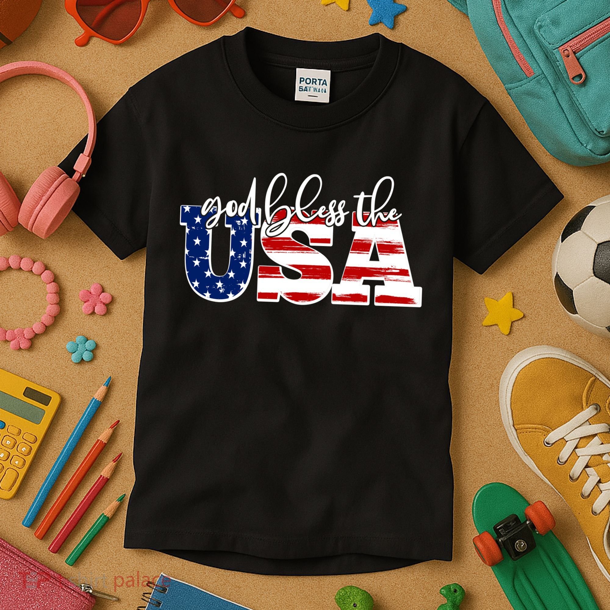 God Bless The USA American Flag Kids T-Shirt