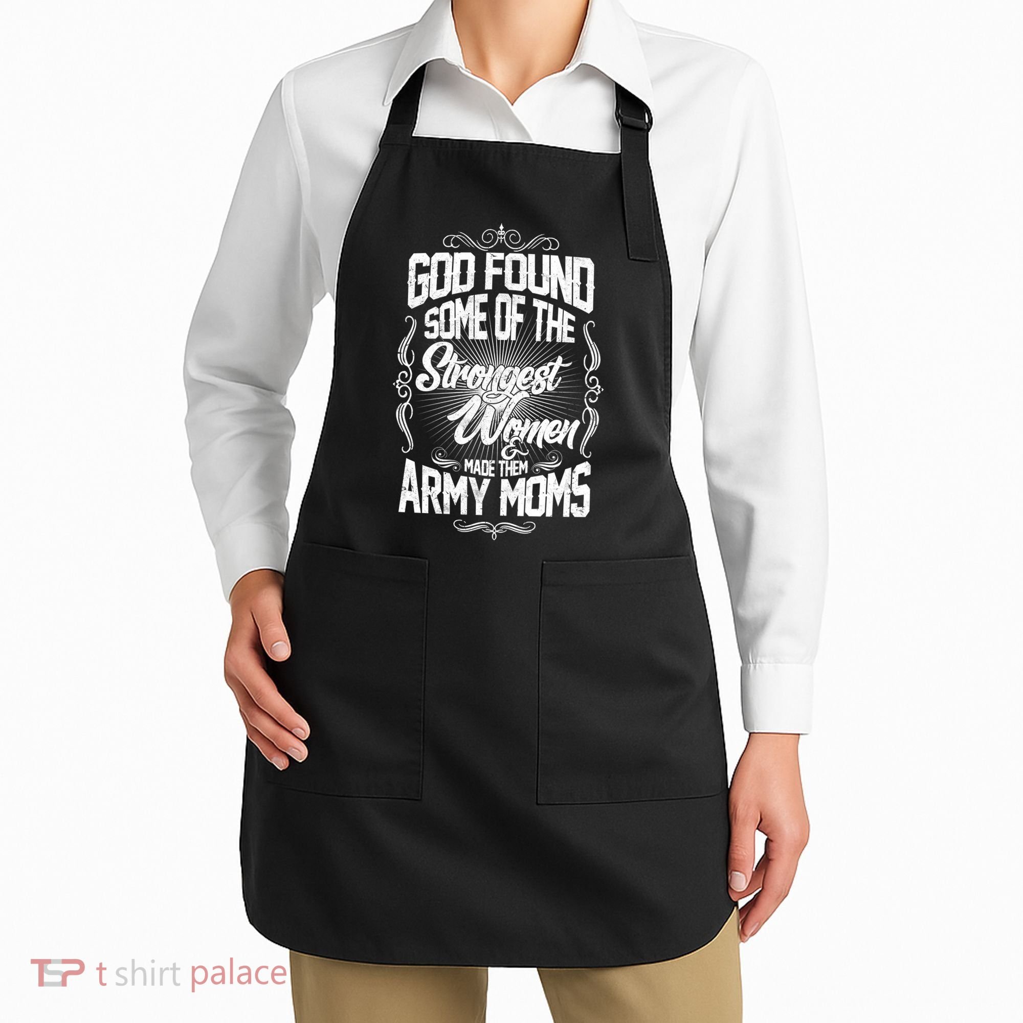 God Found Strong Army Moms Apron