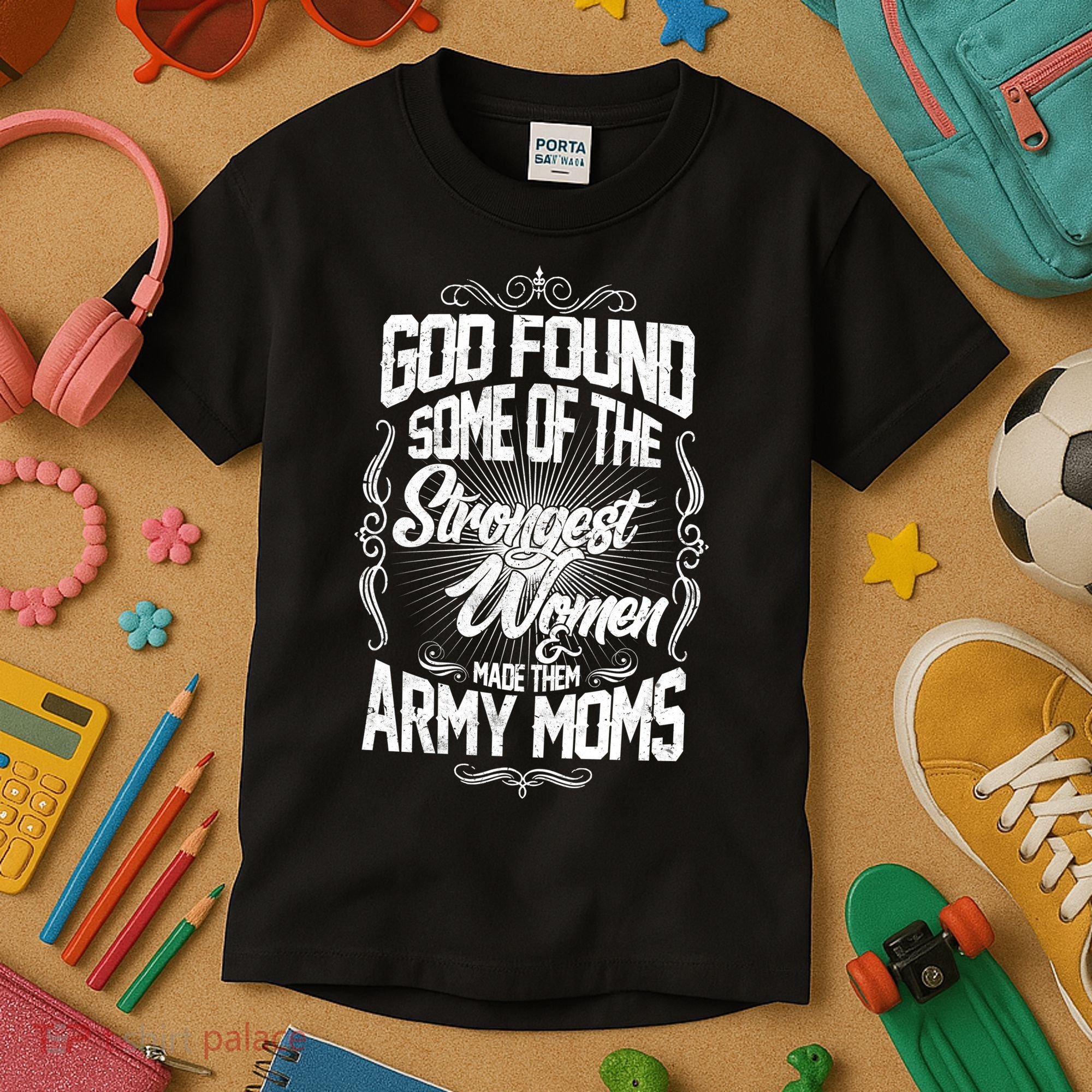 God Found Strong Army Moms Kids T-Shirt