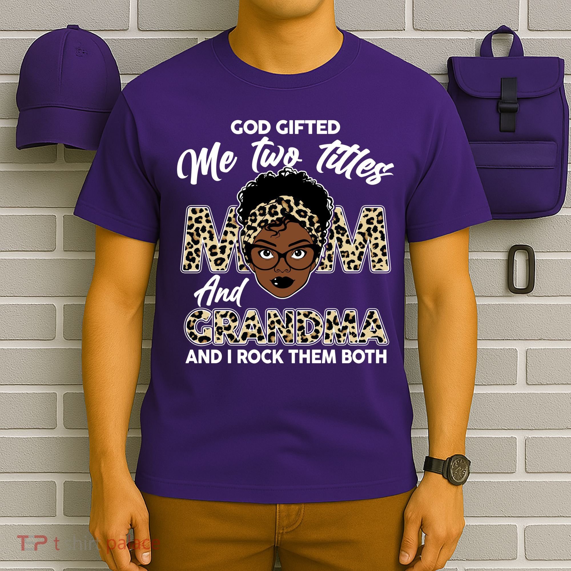 God Gifted Me Two Titles Mom and Grandma Leopard Style T-Shirt
