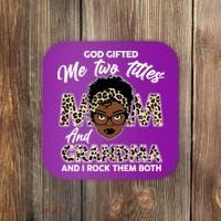 God Gifted Me Two Titles Mom and Grandma Leopard Style Coaster thumb 0