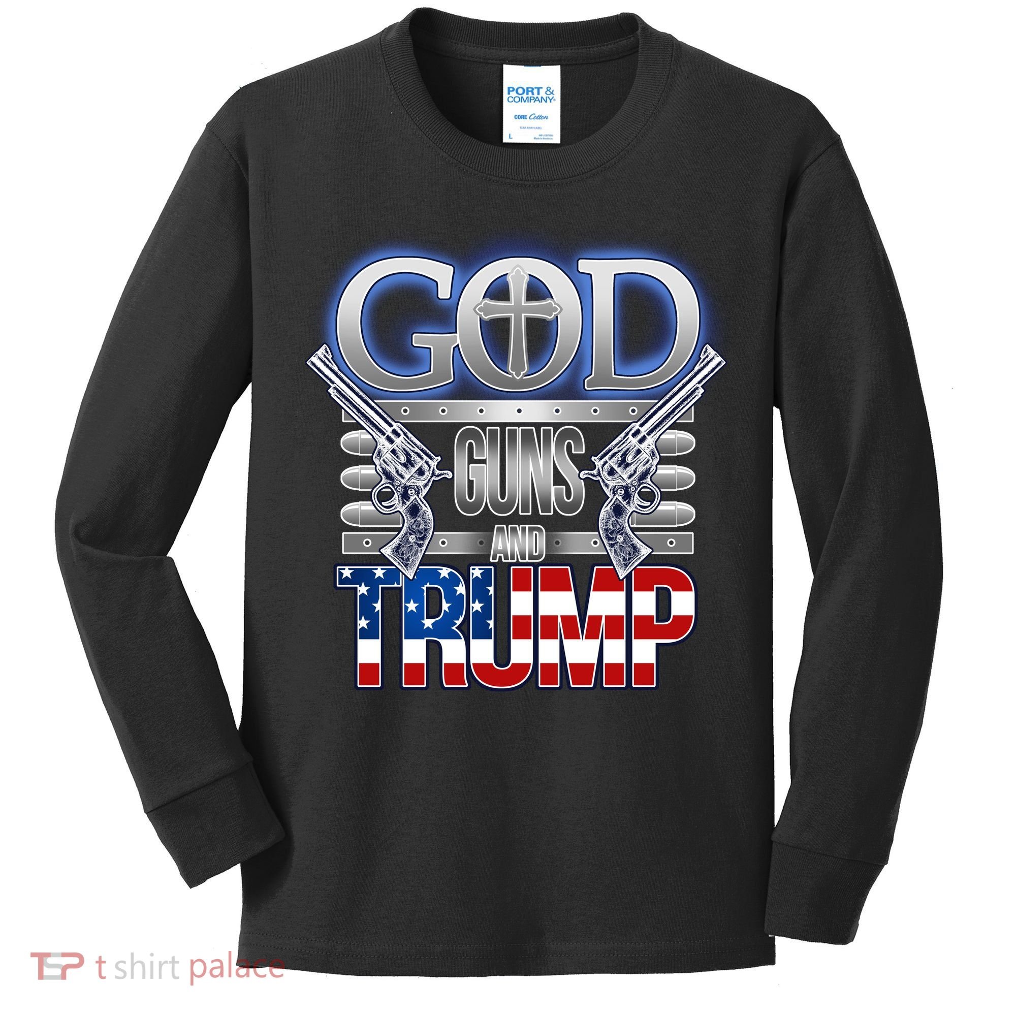 God Guns And Donald Trump Kids Long Sleeve Shirt