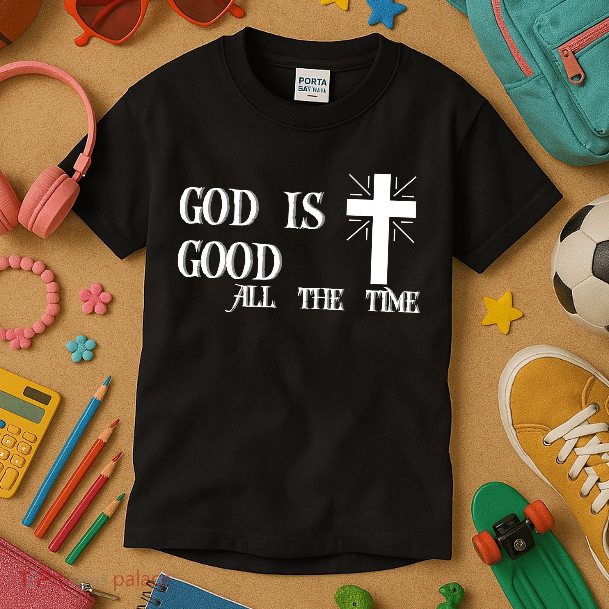 God Is Good All The Time With Cross Kids T-Shirt