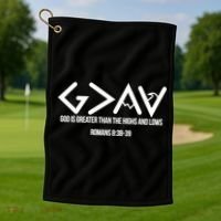 God Is Greater Romans 3:38 Golf Towel thumb 1