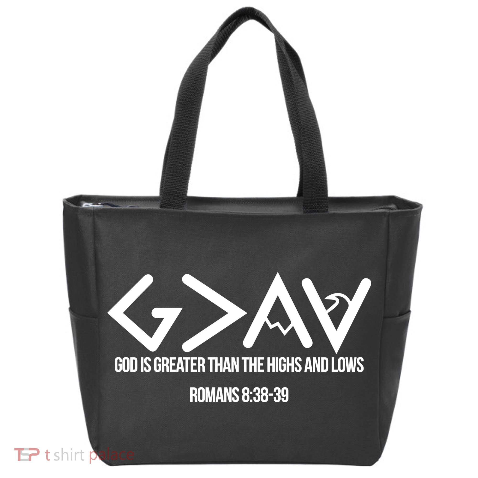 God Is Greater Romans 3:38 Tote Bag
