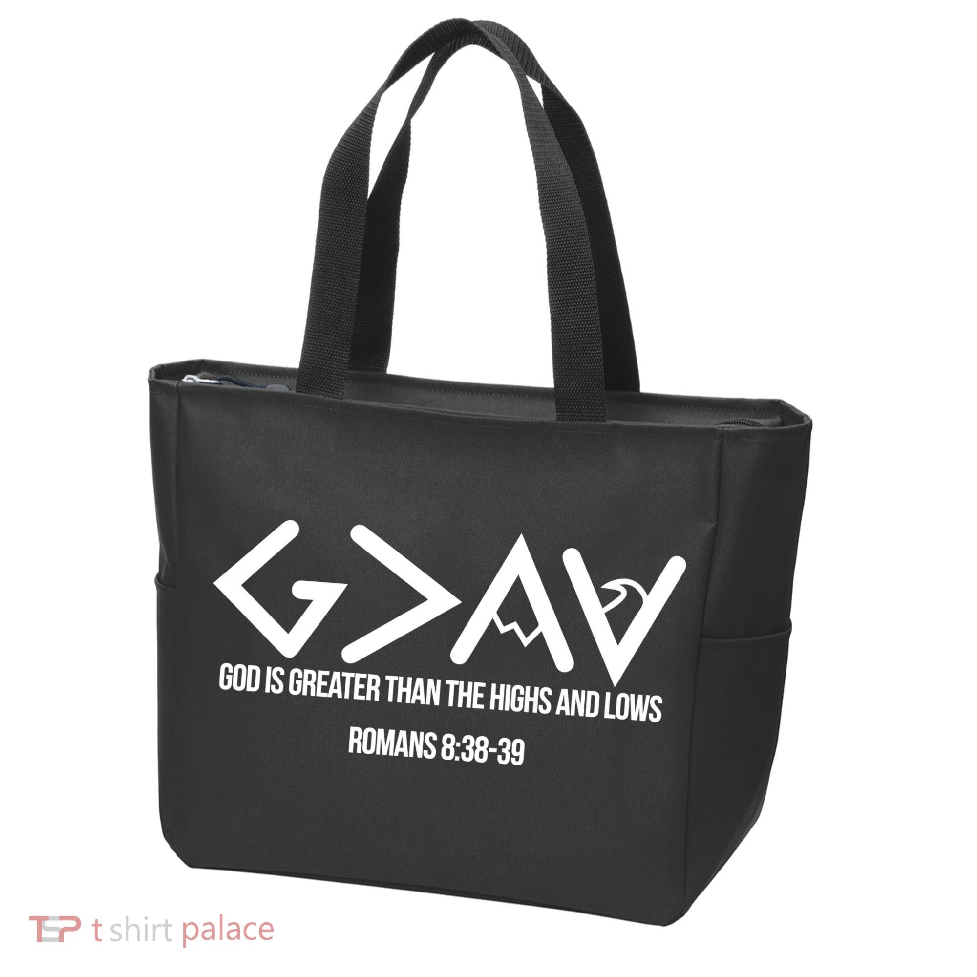 God Is Greater Romans 3:38 Tote Bag