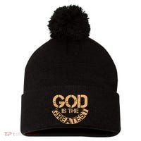 GOD is the Greatest Army Stamp Print Pom Pom 12in Knit Beanie thumb 0
