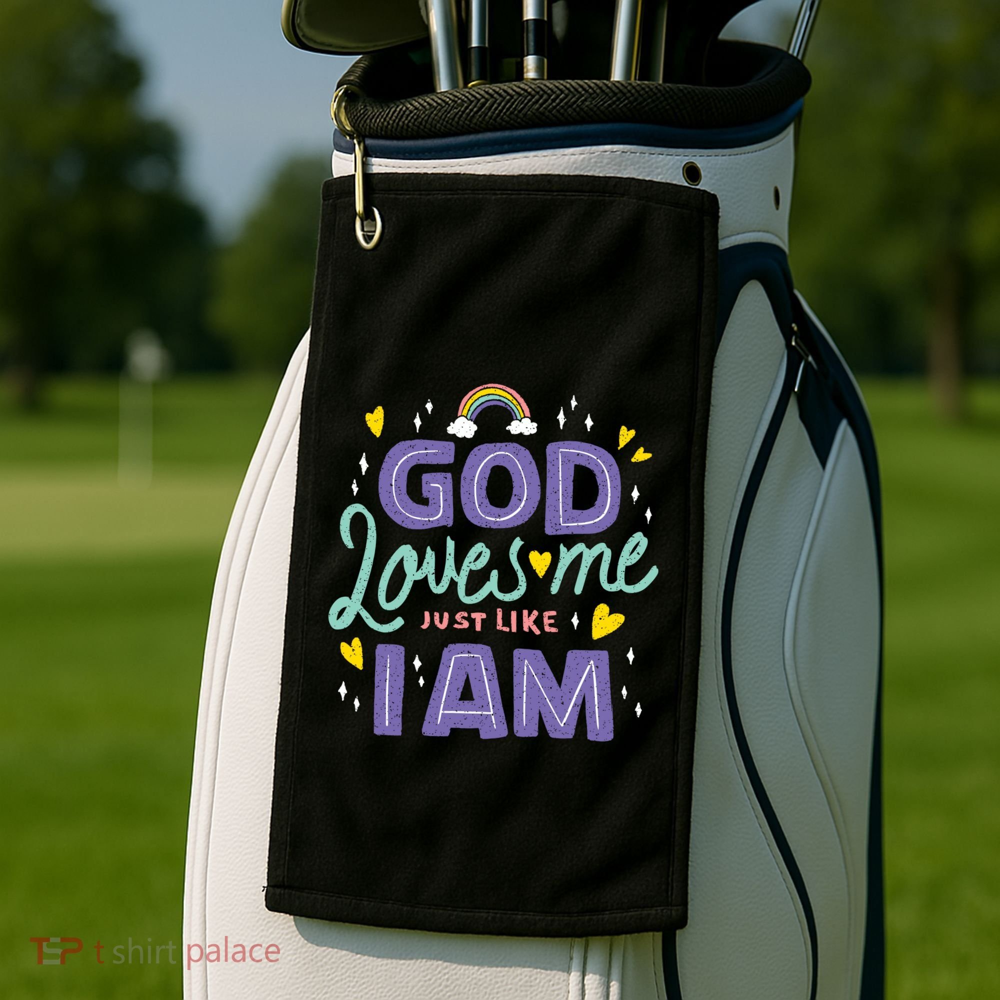 God Loves Me Just Like I Am Golf Towel