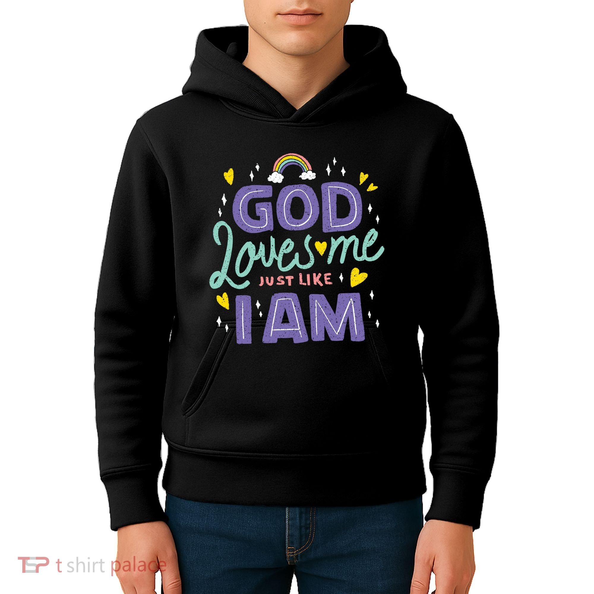 God Loves Me Just Like I Am Kids Hoodie